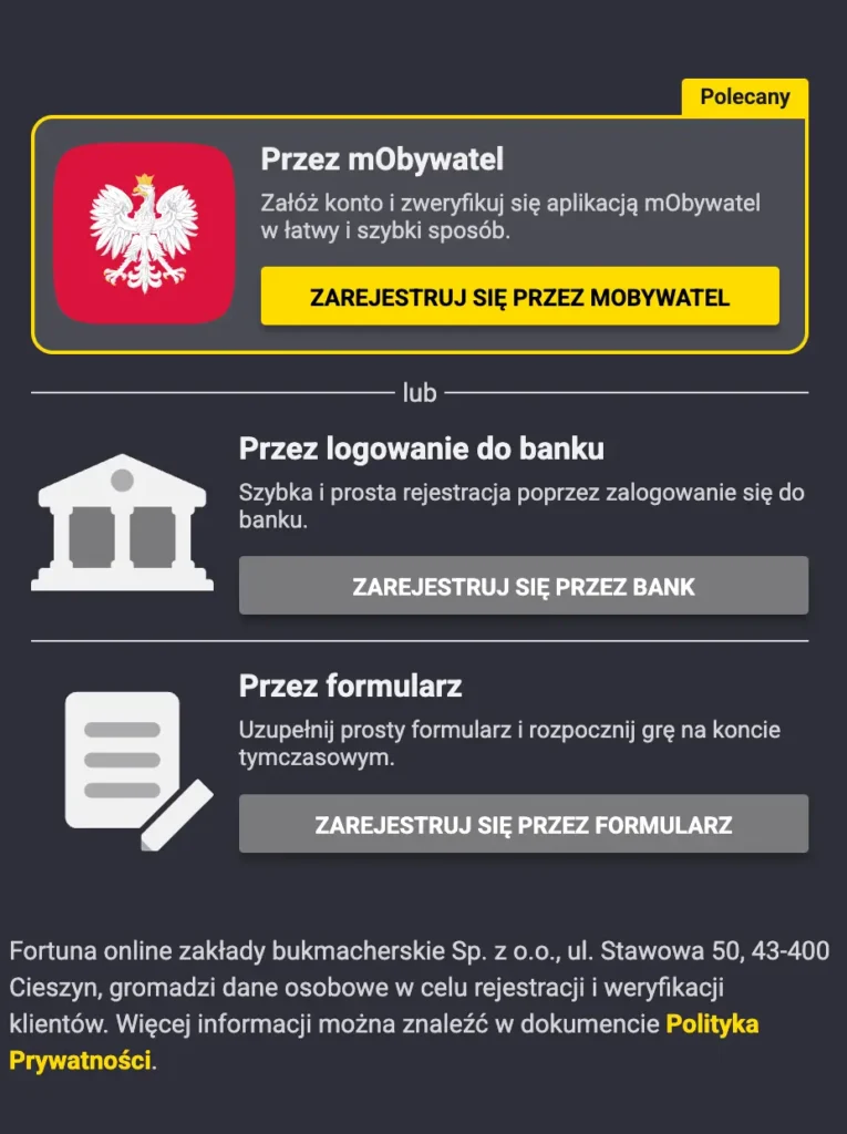 Fortuna zaklady Rejestracja konta w kasynie online